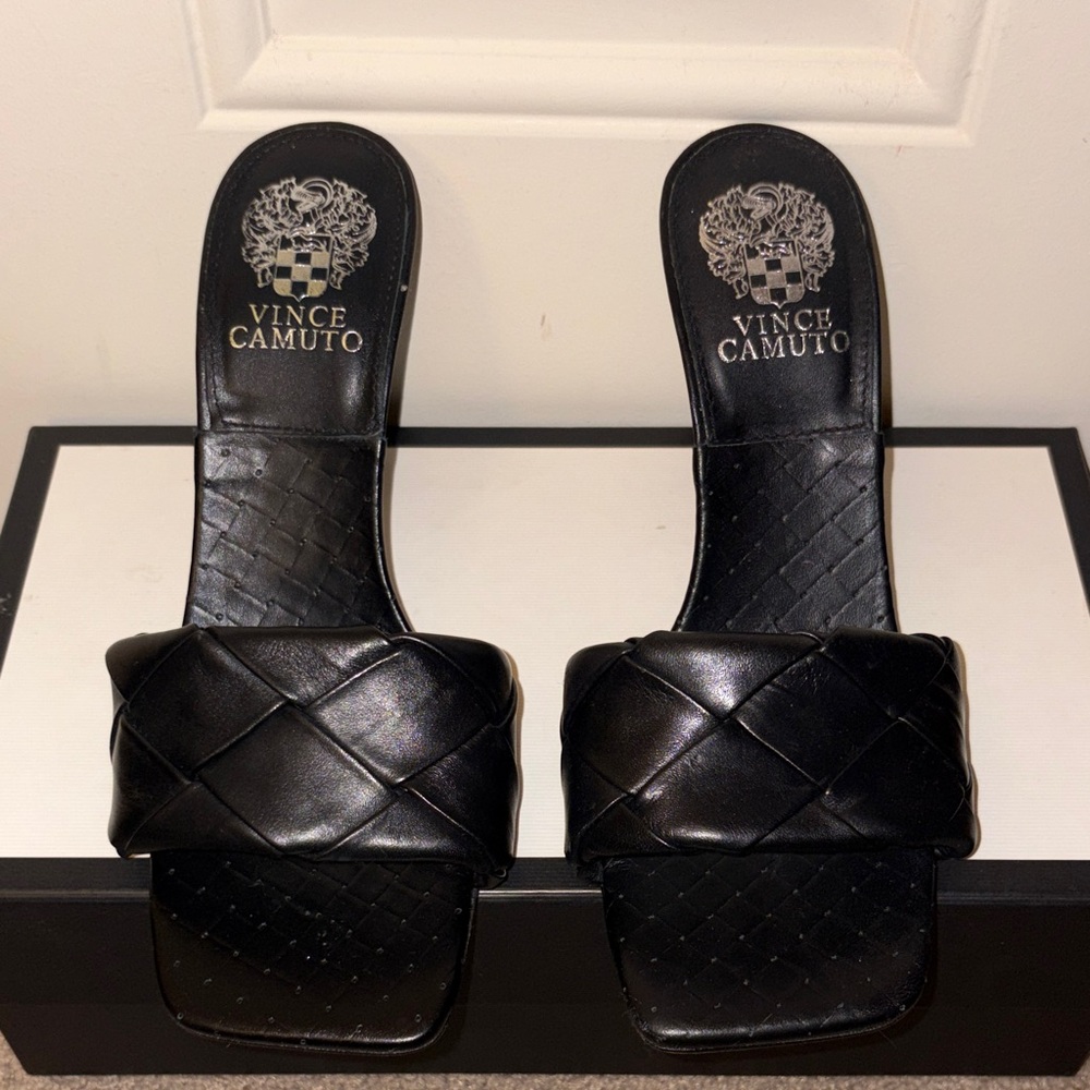 Vince Camuto Black Quilted Slide Sandals